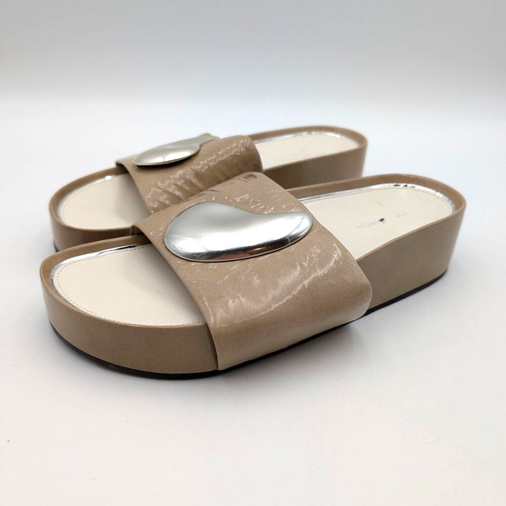 Tory Burch Patos Slide Sandals Open Toe Women's Chateau Gray/Silver Sz US8M EU38